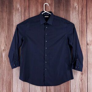 Suitsupply Traveller Mens 45/17 3/4 Navy Blue Slim Fit LS Button Up Dress Shirt